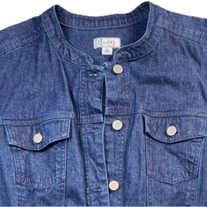 Denim & Co Denim Jean Jacket Mandarin Band Collar Stretch Button Front XL